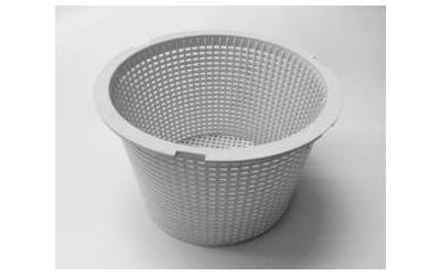 Gray Waterco skimmer basket against a white background.