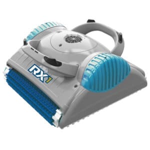 K-Bot RX 1 robotic pool cleaner against a white background.