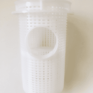 White pump basket against a white background.