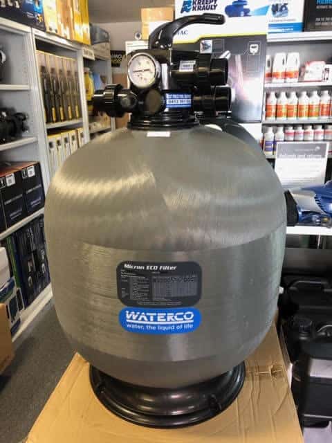 Gray Waterco micron eco sand filter.