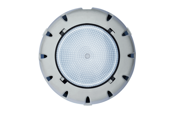 White Waterco LED pool light against a white background.
