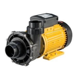 Black and yellow booster pump against a white background.