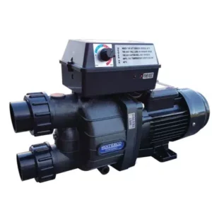 Side view of a Waterco Portapac 1.0hp 10amp spa pump with integrated air switch.