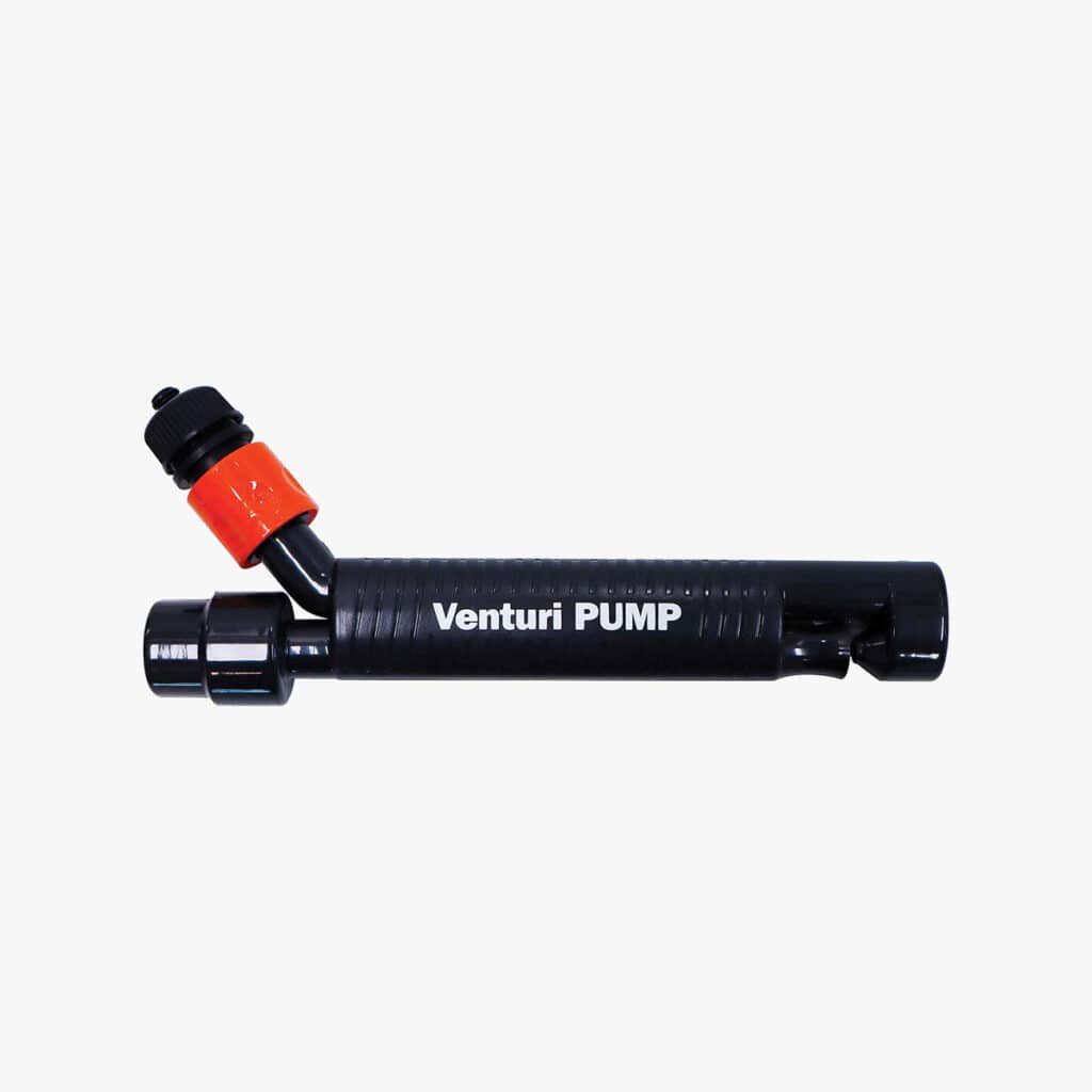 Black Venturi pump attachment for swimming pool vacuuming and maintenance