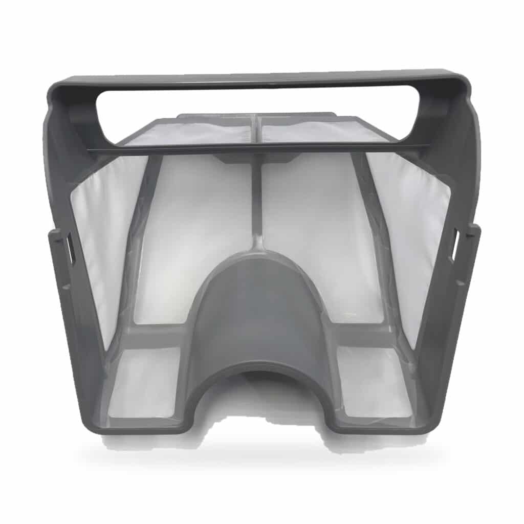 Underside profile of a Zodiac robotic pool cleaner replacement 60-micron filter basket.