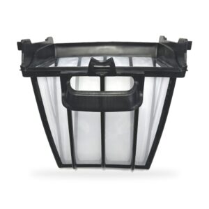Side profile of a replacement Zodiac 150-micron dual filter basket showing mesh panels and handle.